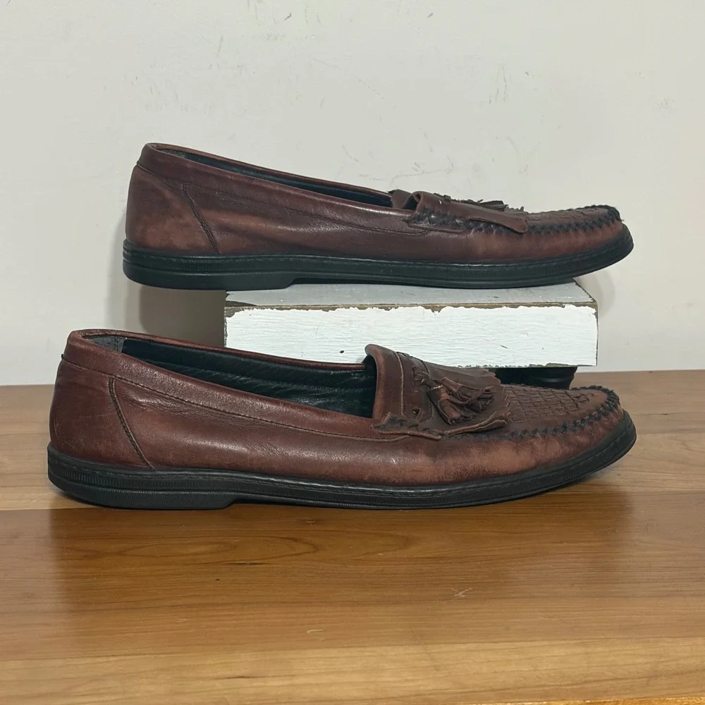Florsheim Comfortech Mens 9.5 3E Brown Leather Kiltie Tassel Woven Loafers 70179